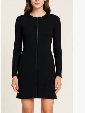Theory Black Long-Sleeve Front-Zip Shift Dress